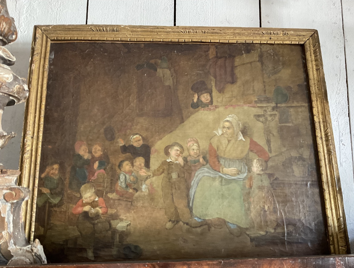 Toile Flandres XVIIIe la maîtresse d’ecole
