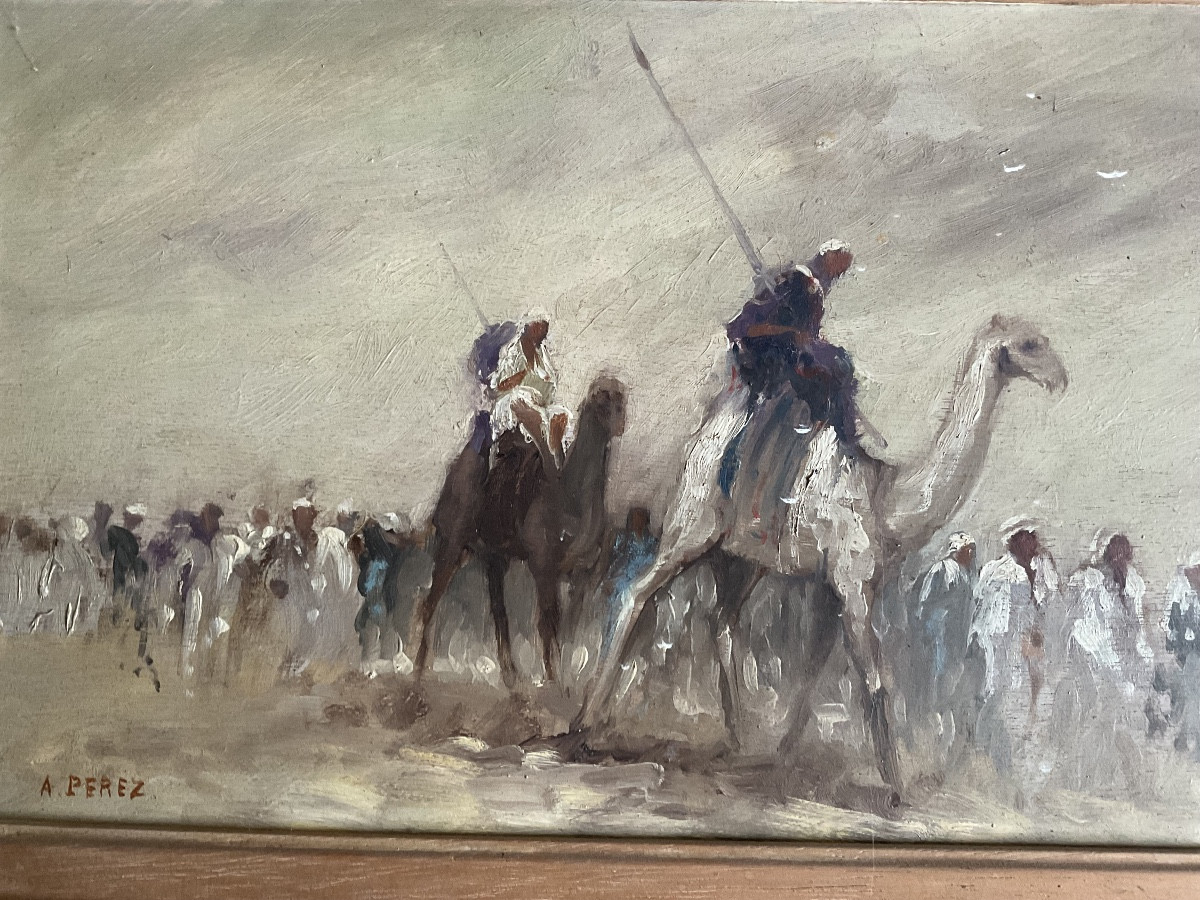 A Perez Oriental Load Oil On Wood-photo-3