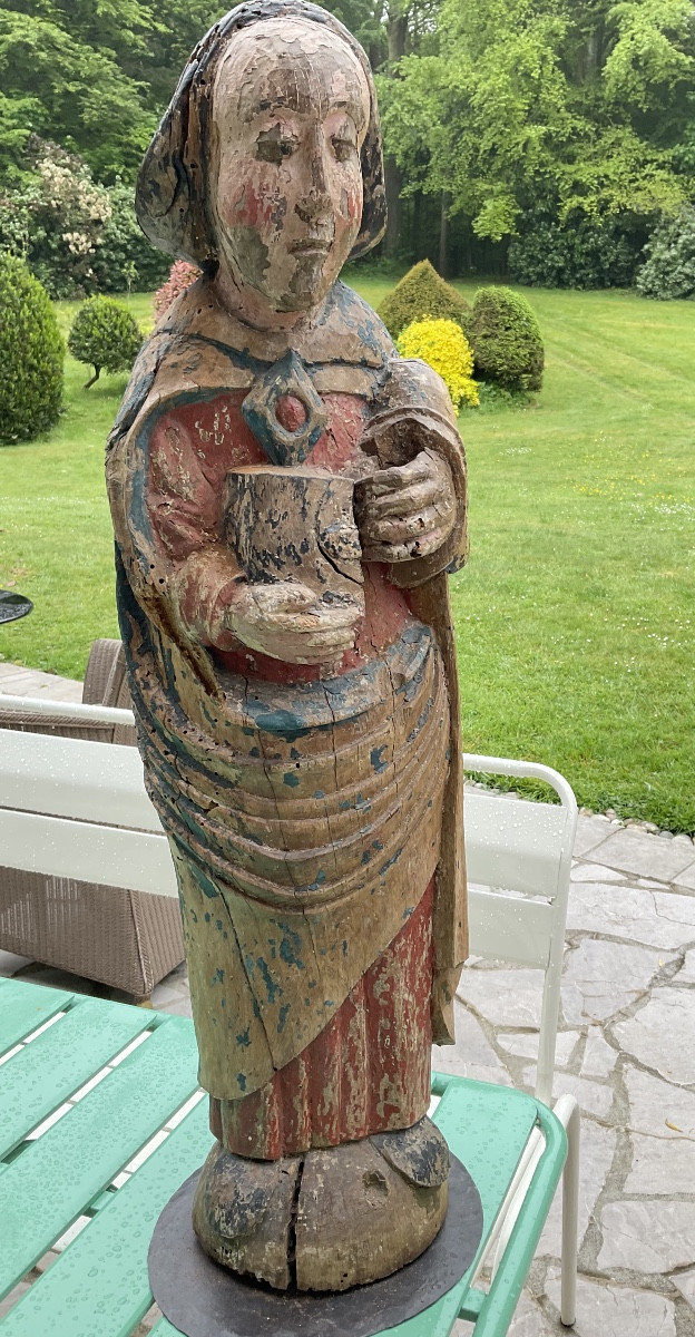 15th-century Polychrome Saint In Oak-photo-2