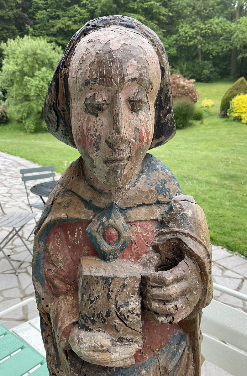 15th-century Polychrome Saint In Oak-photo-2