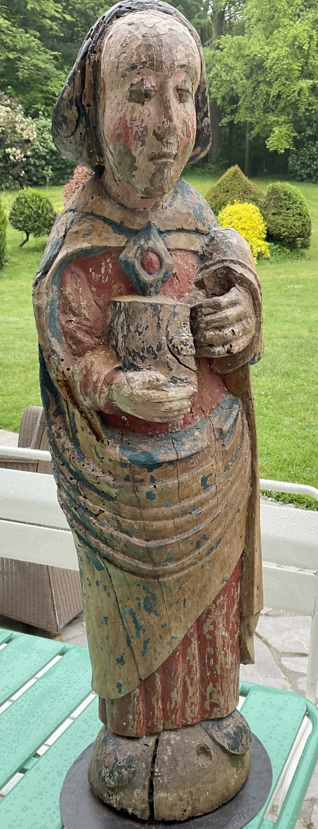 15th-century Polychrome Saint In Oak-photo-6