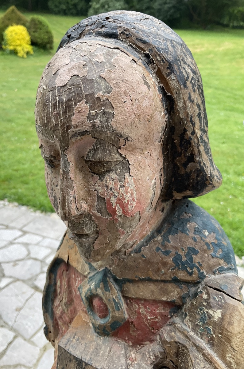 15th-century Polychrome Saint In Oak