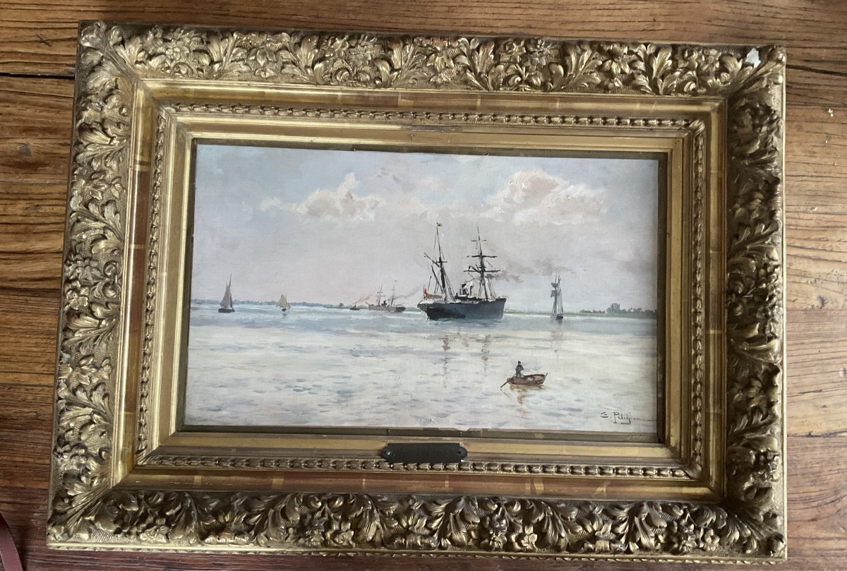 Marine par Edmond Petitjean huile sur toile -photo-2