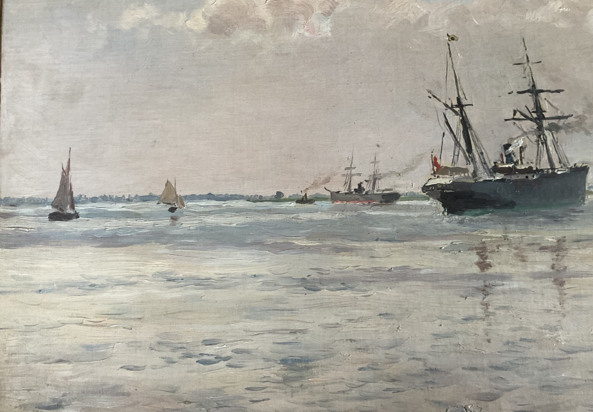 Marine par Edmond Petitjean huile sur toile -photo-3