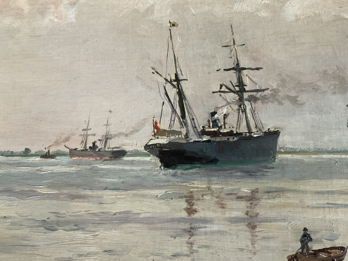 Marine par Edmond Petitjean huile sur toile 