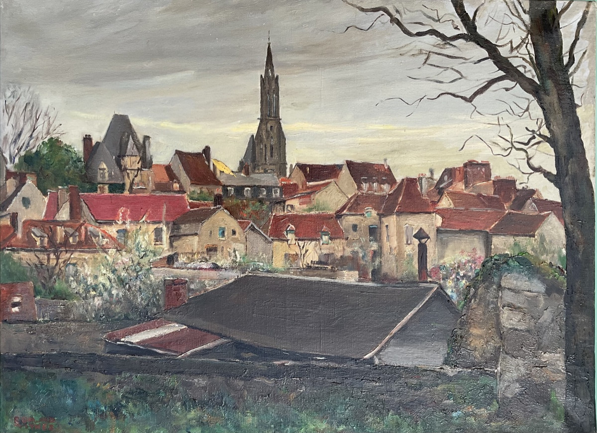 General View Of Senlis Oil On Canvas Good Provenance