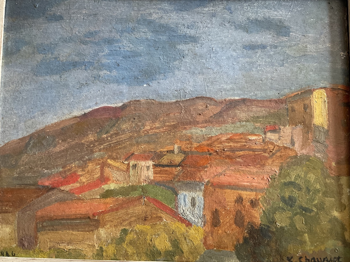Paysage provençal huile sur carton  situé 