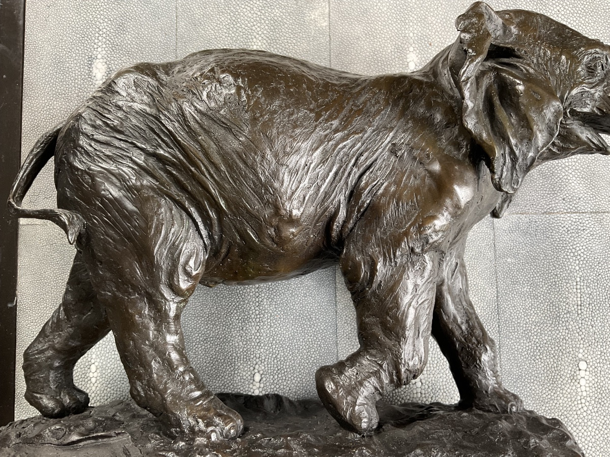 Bronze Elephant With Green Patina-photo-4