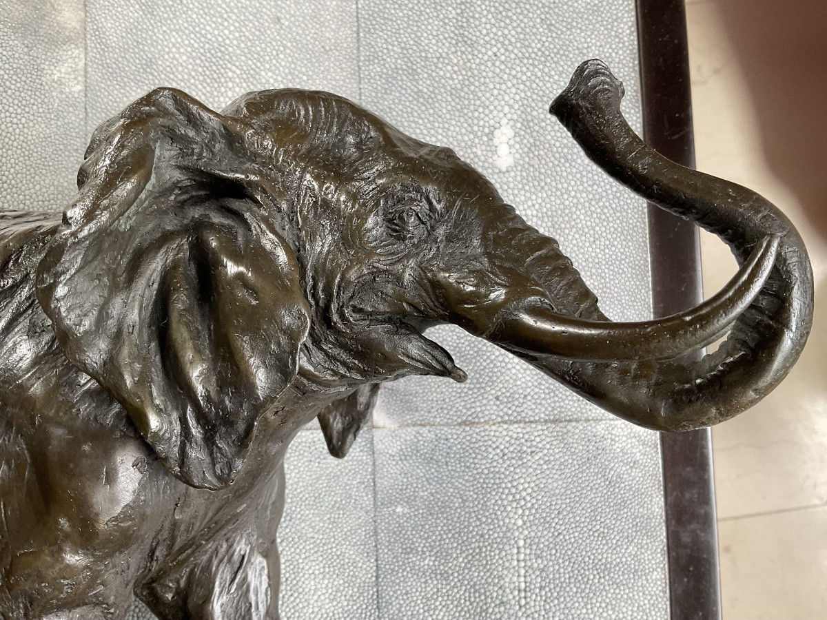 Bronze Elephant With Green Patina-photo-2