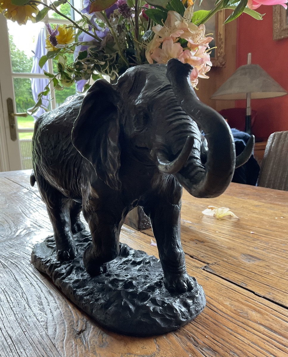 Bronze Elephant With Green Patina