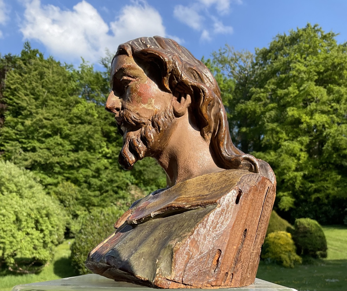 Tête de chist en bois polychrome XVIIIe-photo-1
