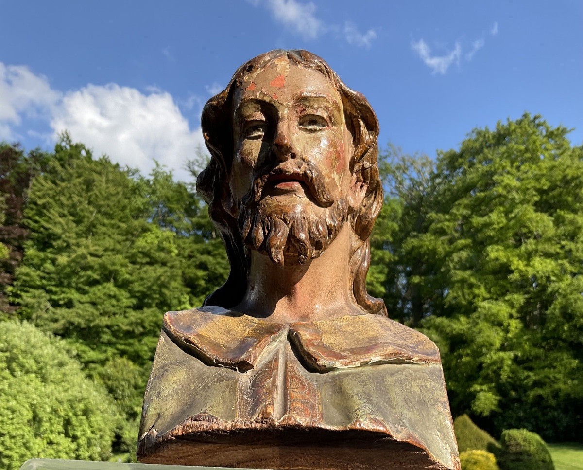 Tête de chist en bois polychrome XVIIIe-photo-3