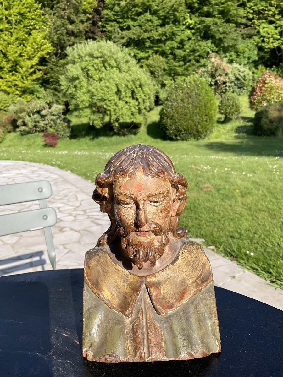 Tête de chist en bois polychrome XVIIIe-photo-4