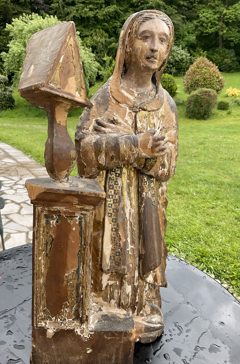 Wooden Statue, Remains Of Polychromy 17th Century-photo-2