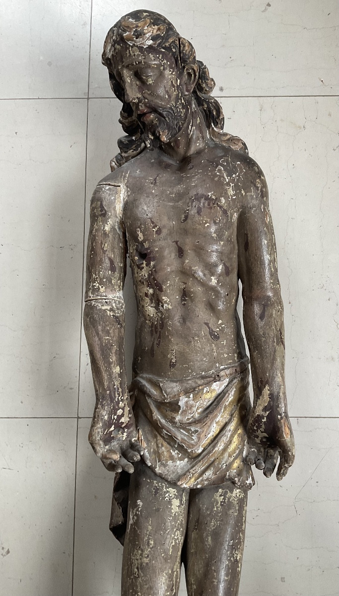 Christ ressuscité bois XVIIe polychrome 110cm-photo-5