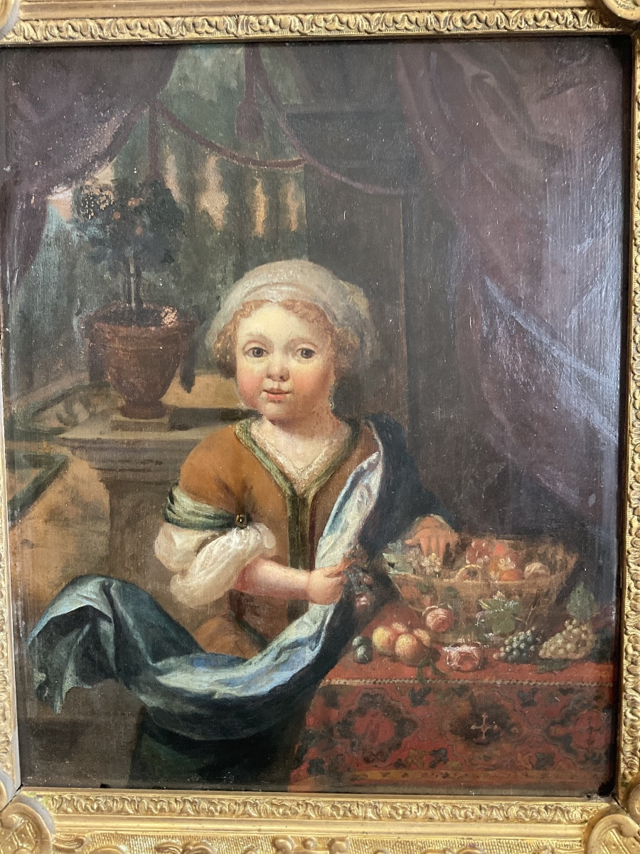 Oil On Panel Young Girl With Fruit In An Early 18th Century Interior-photo-3