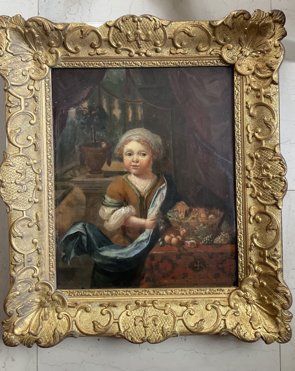 Oil On Panel Young Girl With Fruit In An Early 18th Century Interior-photo-3
