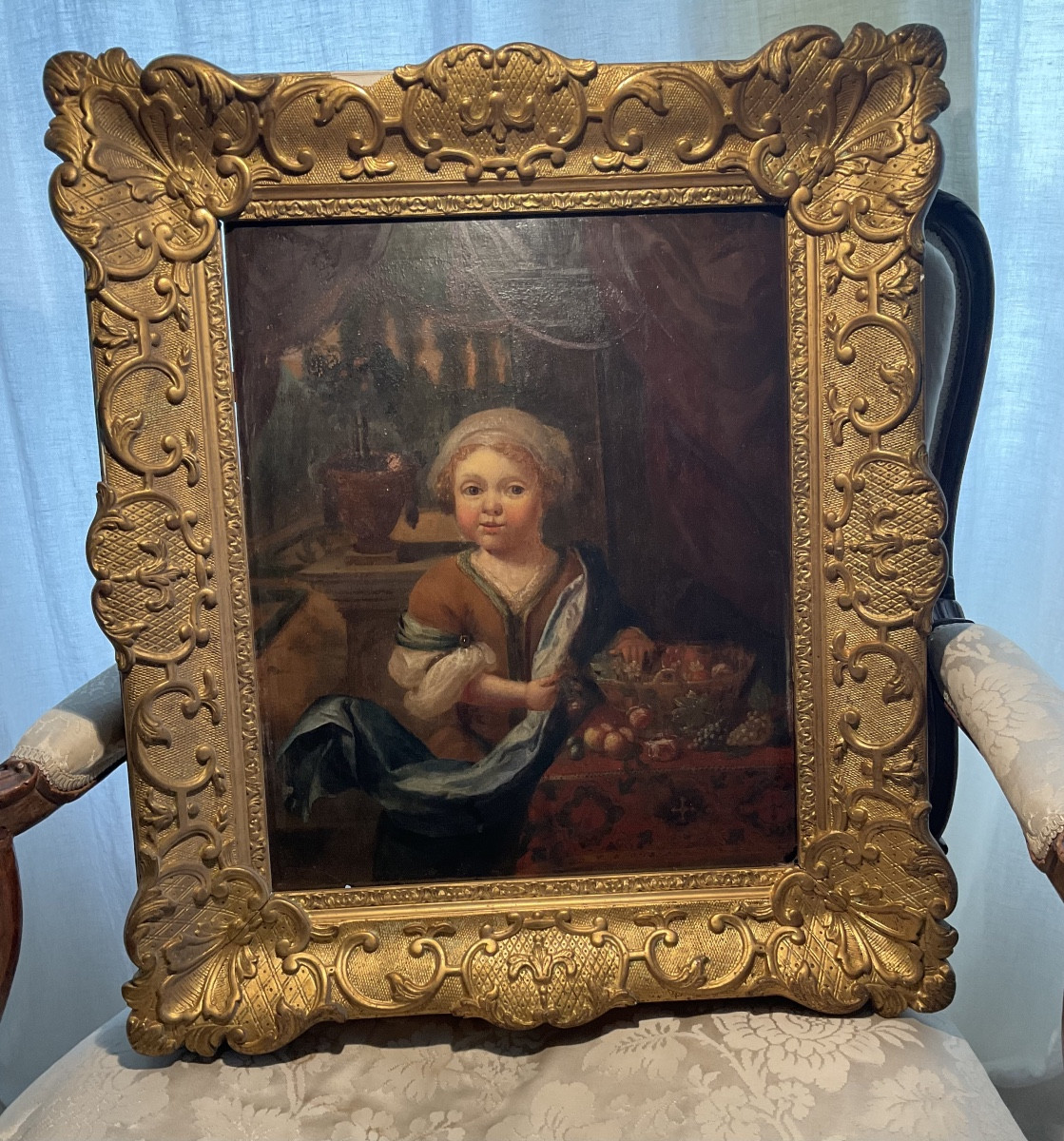 Oil On Panel Young Girl With Fruit In An Early 18th Century Interior-photo-4