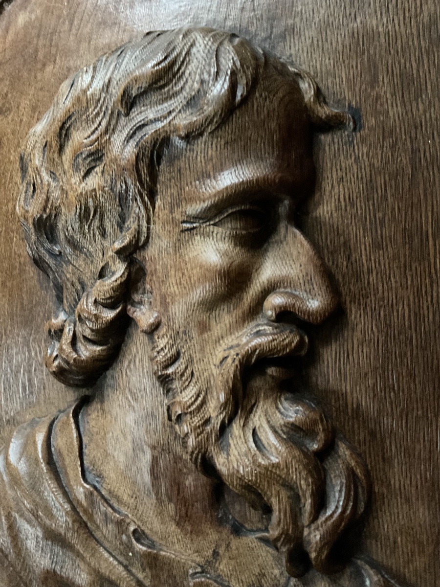 Bois sculpte XVIIe chêne tête d’apôtre 61 //47