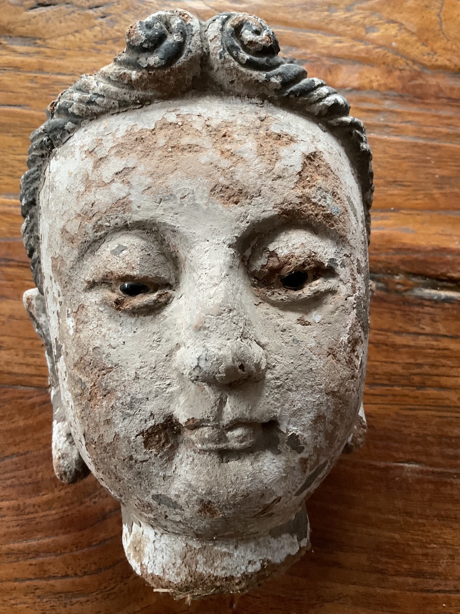 Asian Adobe Head With Glass Eyes