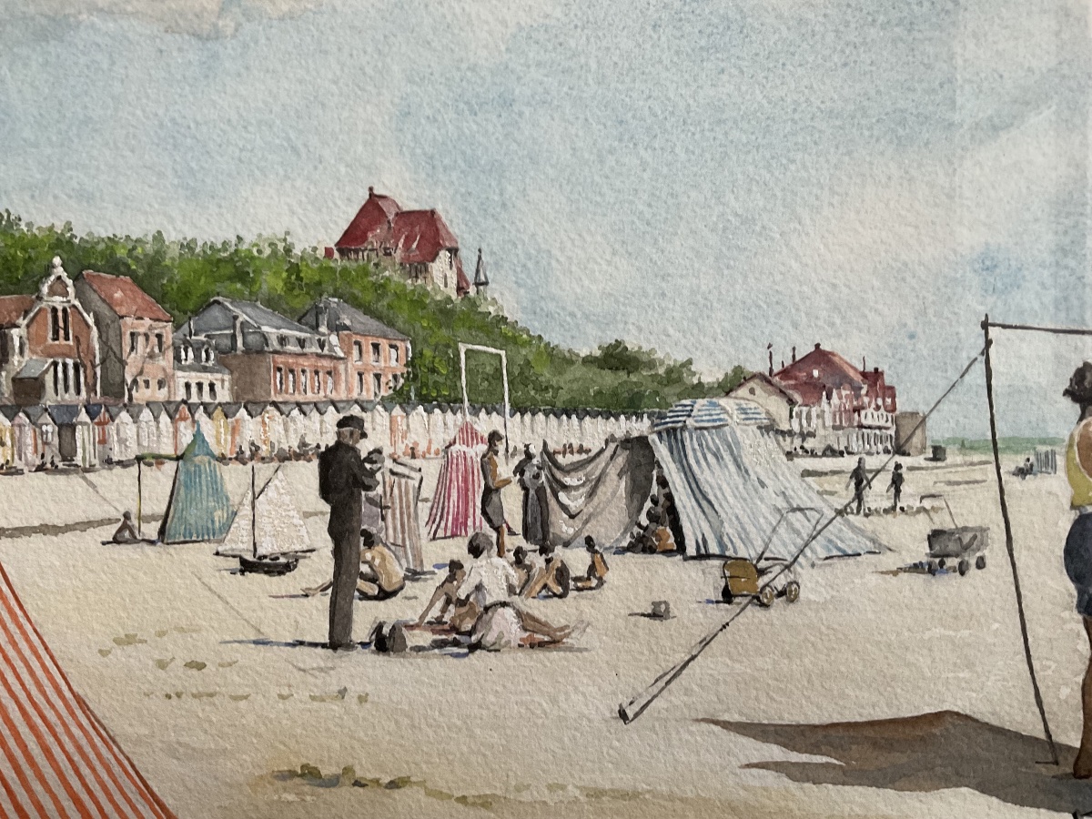 Le Crotoy Beach Somme Bay 1950 Watercolors -photo-2
