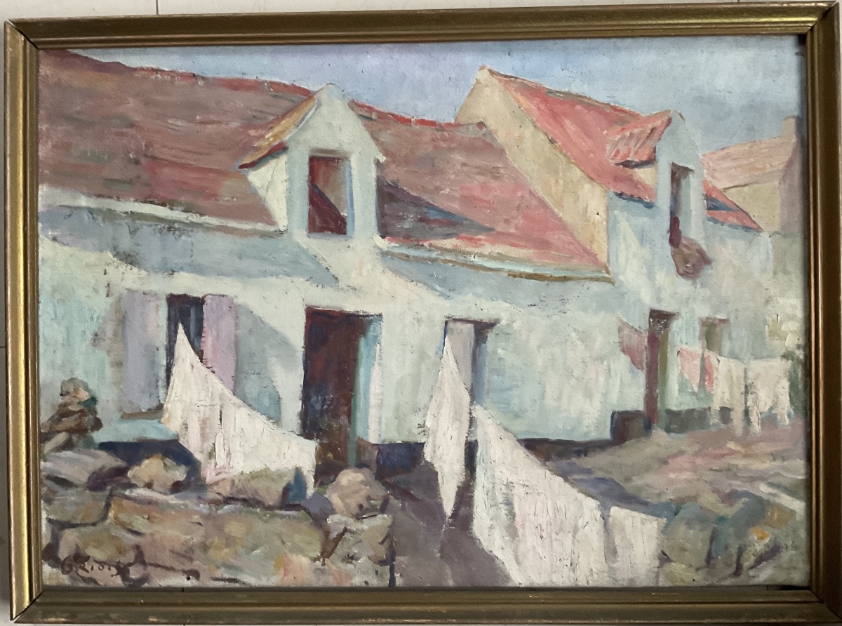 Painting By Griois: Fishermen's Houses Near Boulogne-sur-mer-photo-3