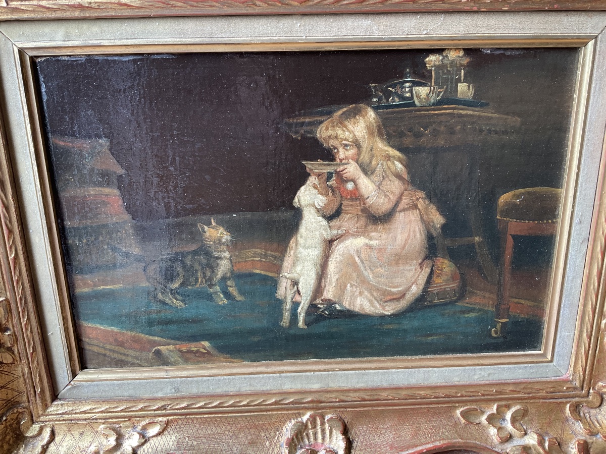Little Girl With A Cat And A Dog-photo-2