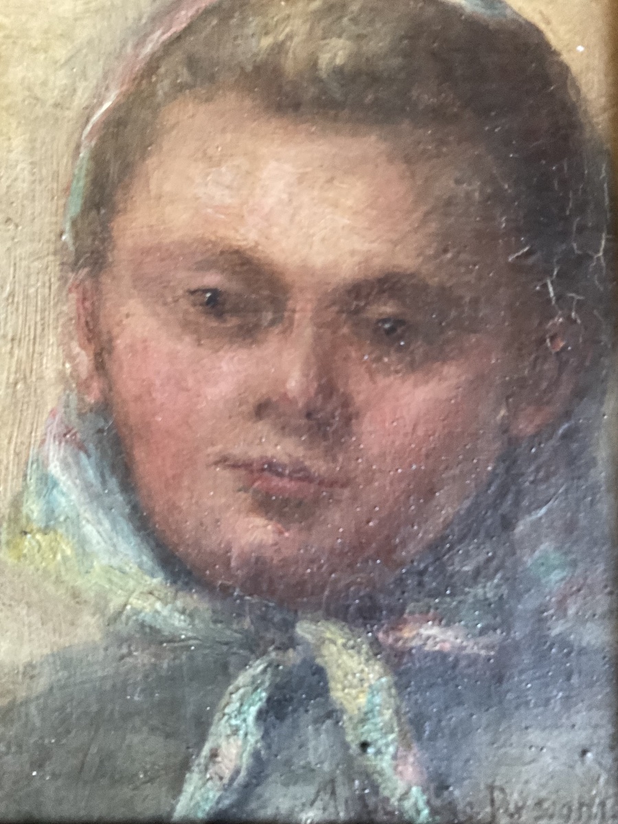 Portrait de jeune paysanne huile sur carton-photo-2