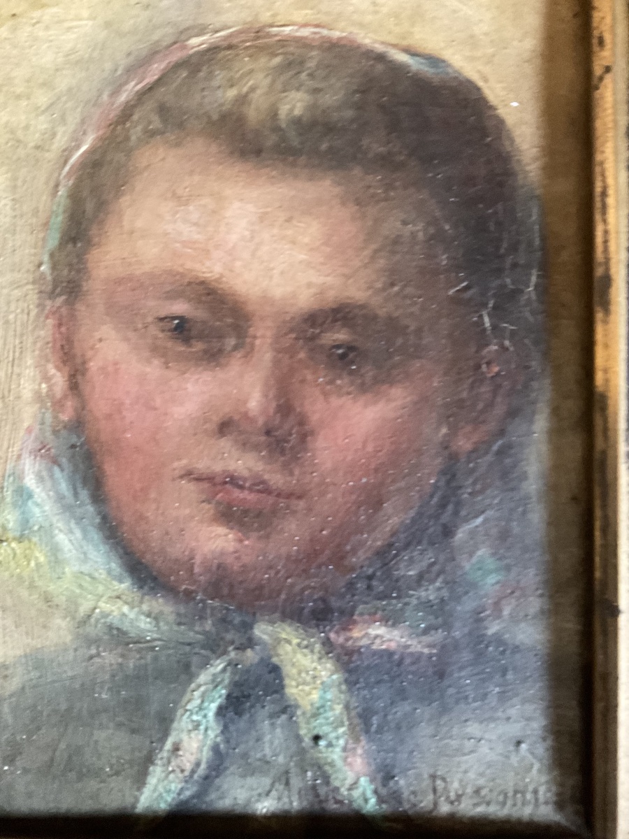 Portrait de jeune paysanne huile sur carton-photo-3