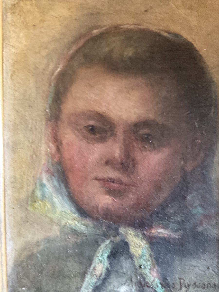 Portrait de jeune paysanne huile sur carton-photo-3