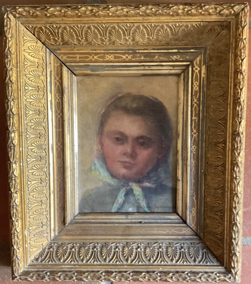 Portrait de jeune paysanne huile sur carton