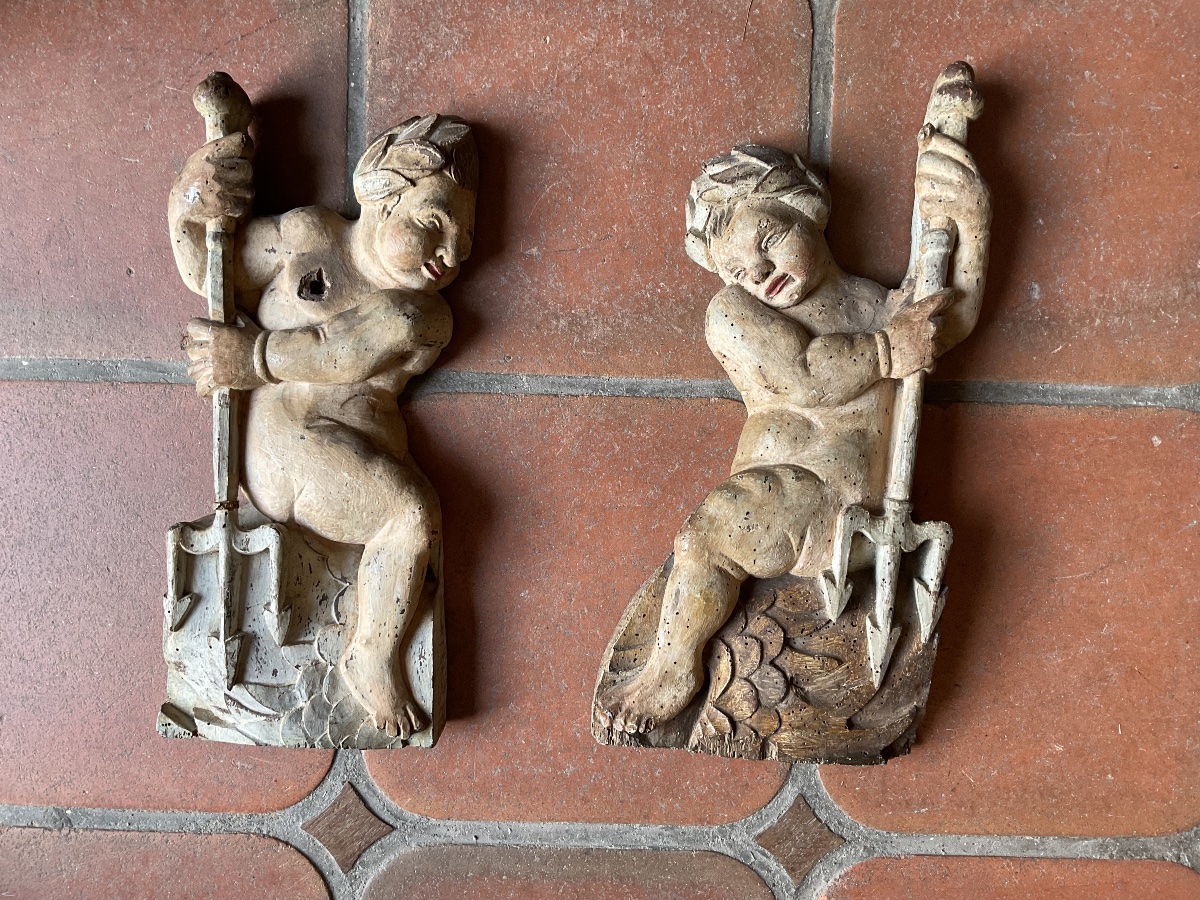 Two Mermen Armed With Tridents On An 18th-century Wooden Fish-photo-3