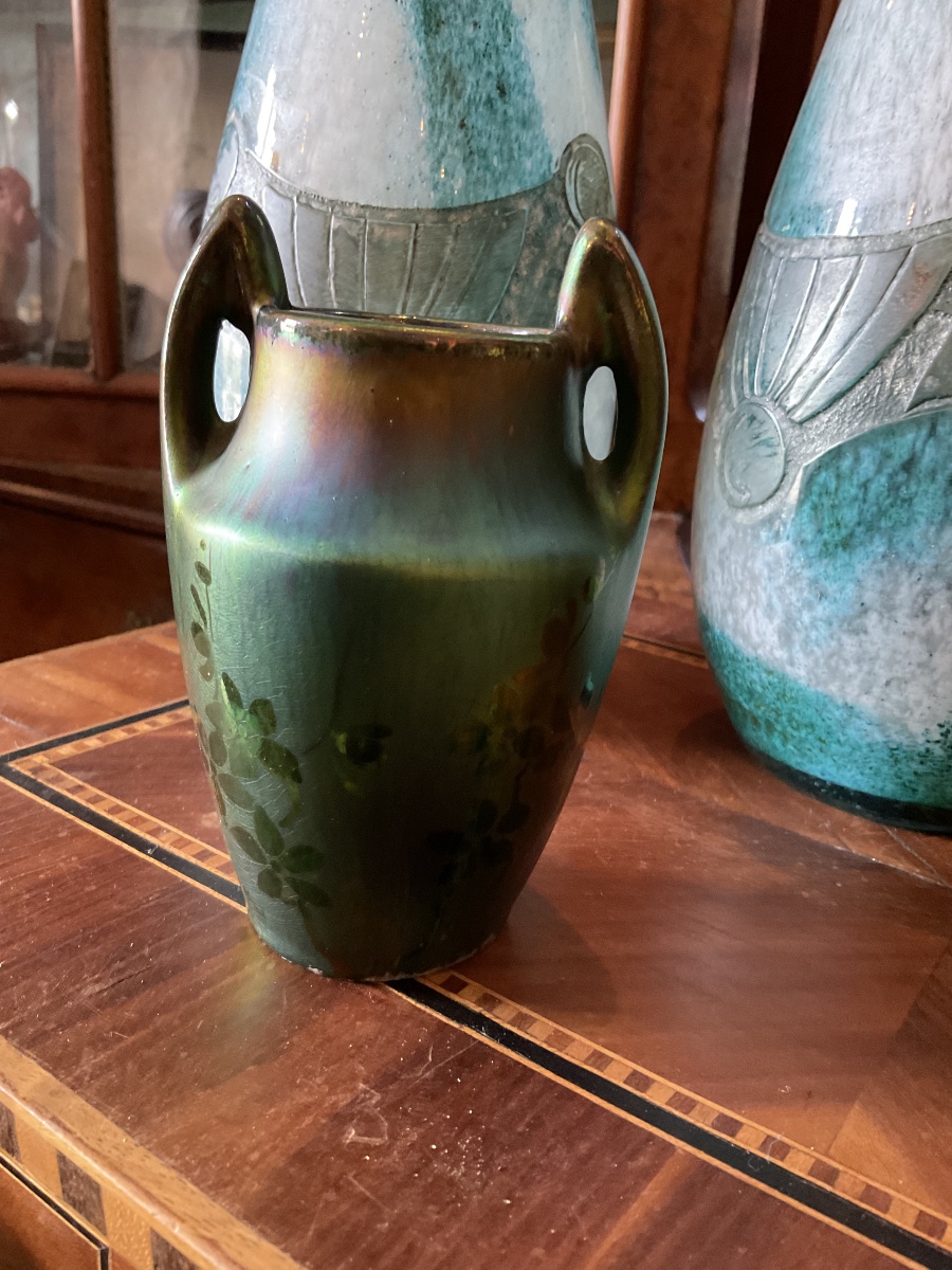 Paire de vases pâte de verre et métal de LEGRAS-photo-4