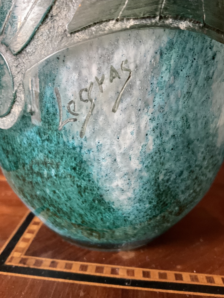 Paire de vases pâte de verre et métal de LEGRAS