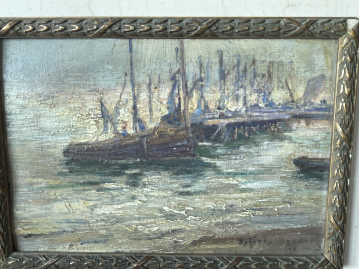 Port du Crotoy par Lefort Magniez huile sur catrton-photo-2