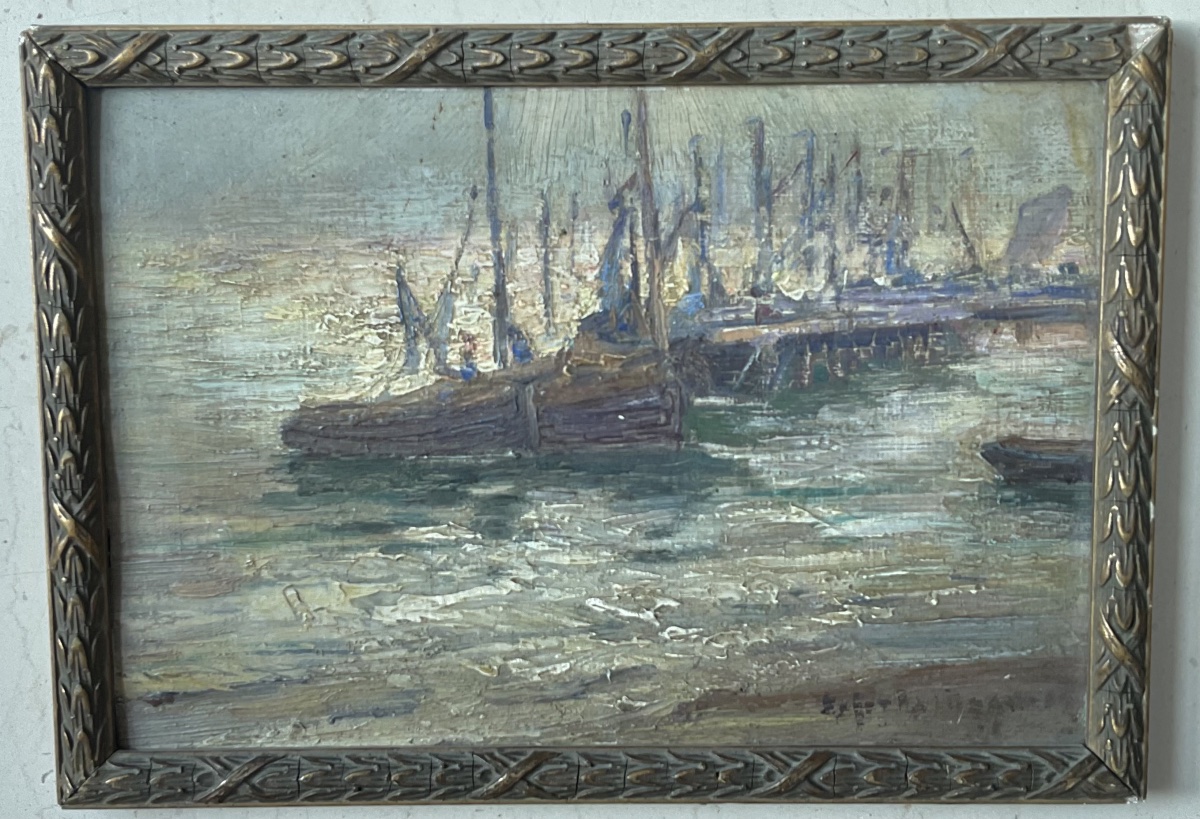 Port du Crotoy par Lefort Magniez huile sur catrton