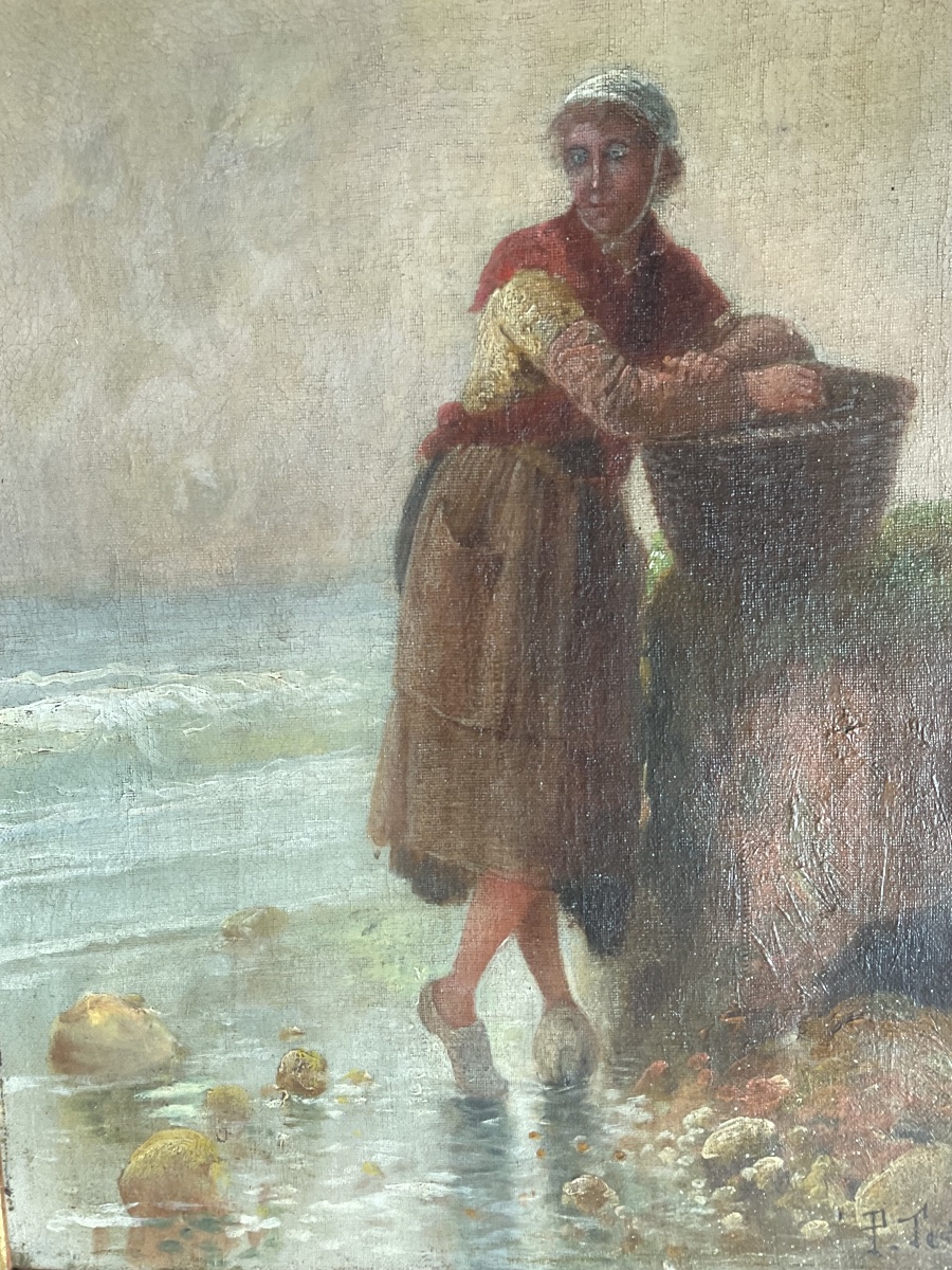 Pêcheuse huile sur toile par Testu-photo-4