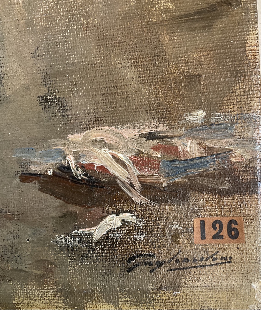 Gustave Gagliardini pêcheuse à pied Cayeux sur mer huile sur toile-photo-3
