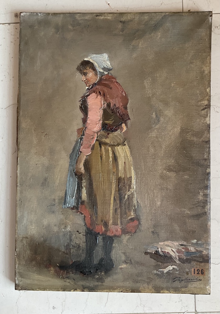 Gustave Gagliardini pêcheuse à pied Cayeux sur mer huile sur toile-photo-4