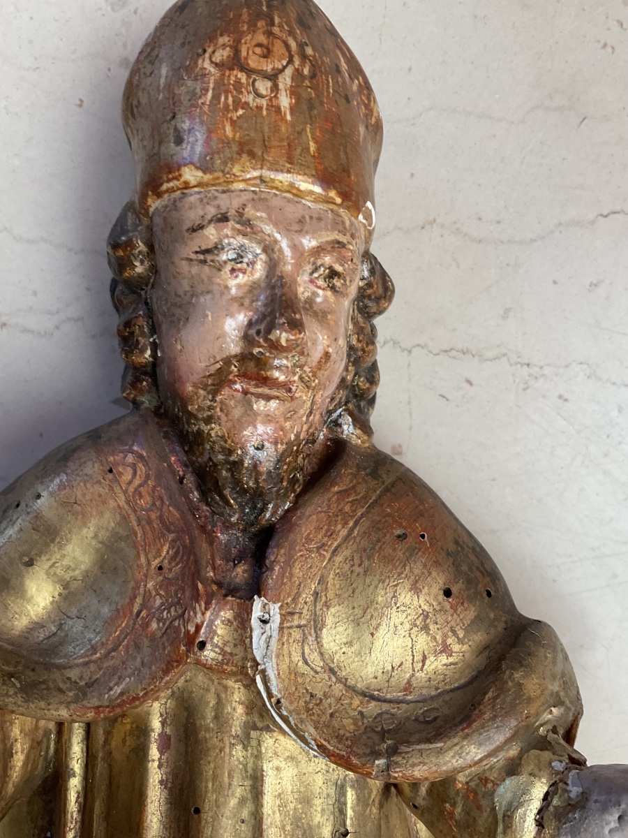 Saint Nicholas, Gilded Wood, 18th Century-photo-3