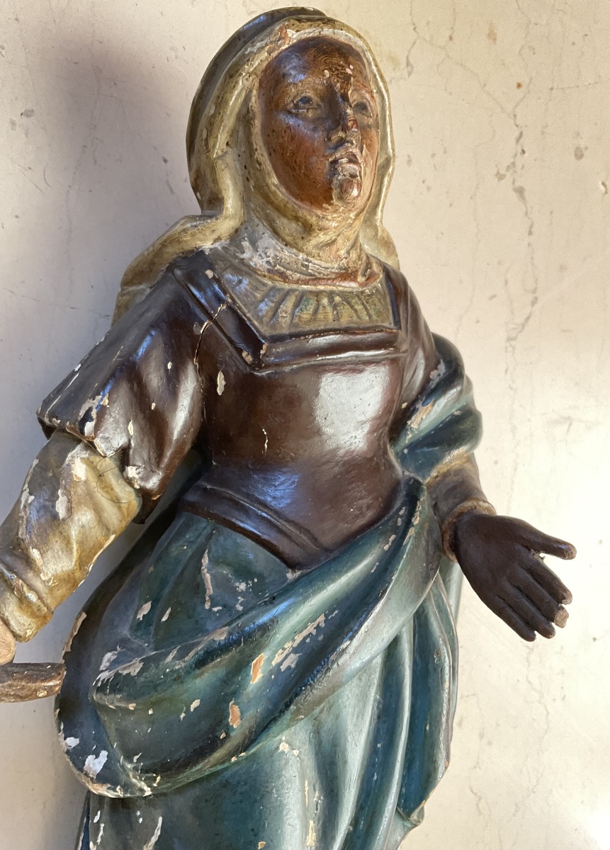 Statue bois polychrome Italie sainte femme -photo-2