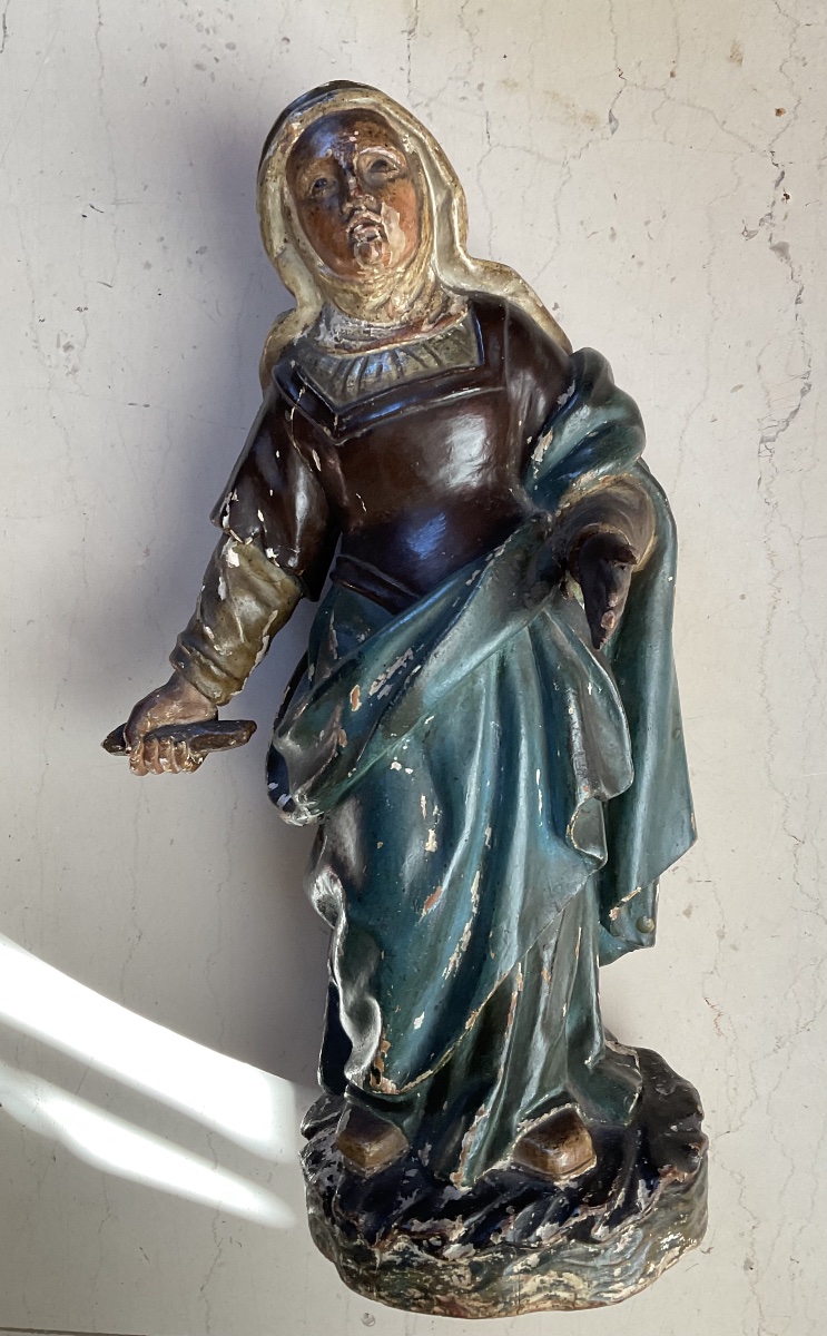 Statue bois polychrome Italie sainte femme -photo-1