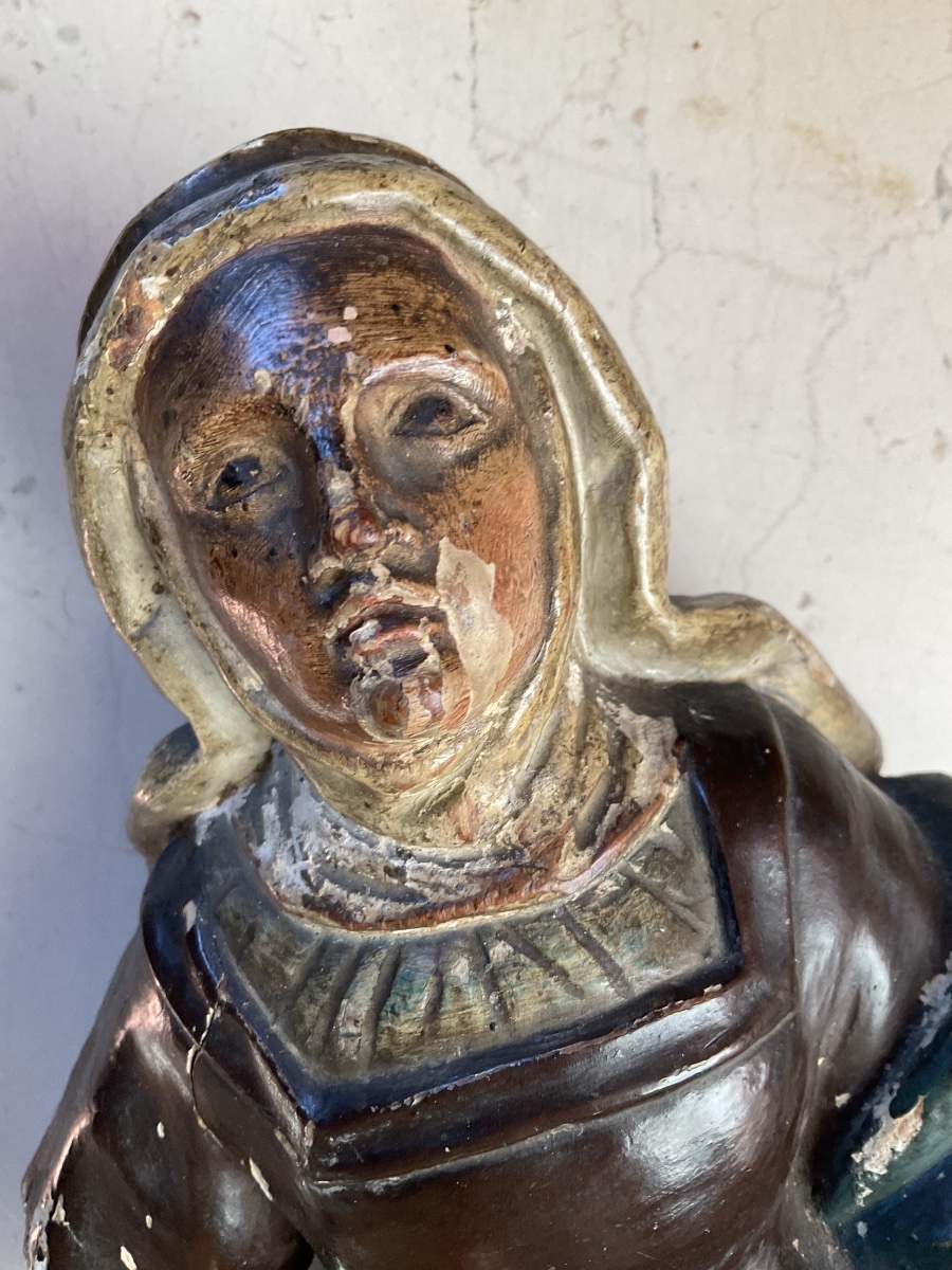 Statue bois polychrome Italie sainte femme -photo-2