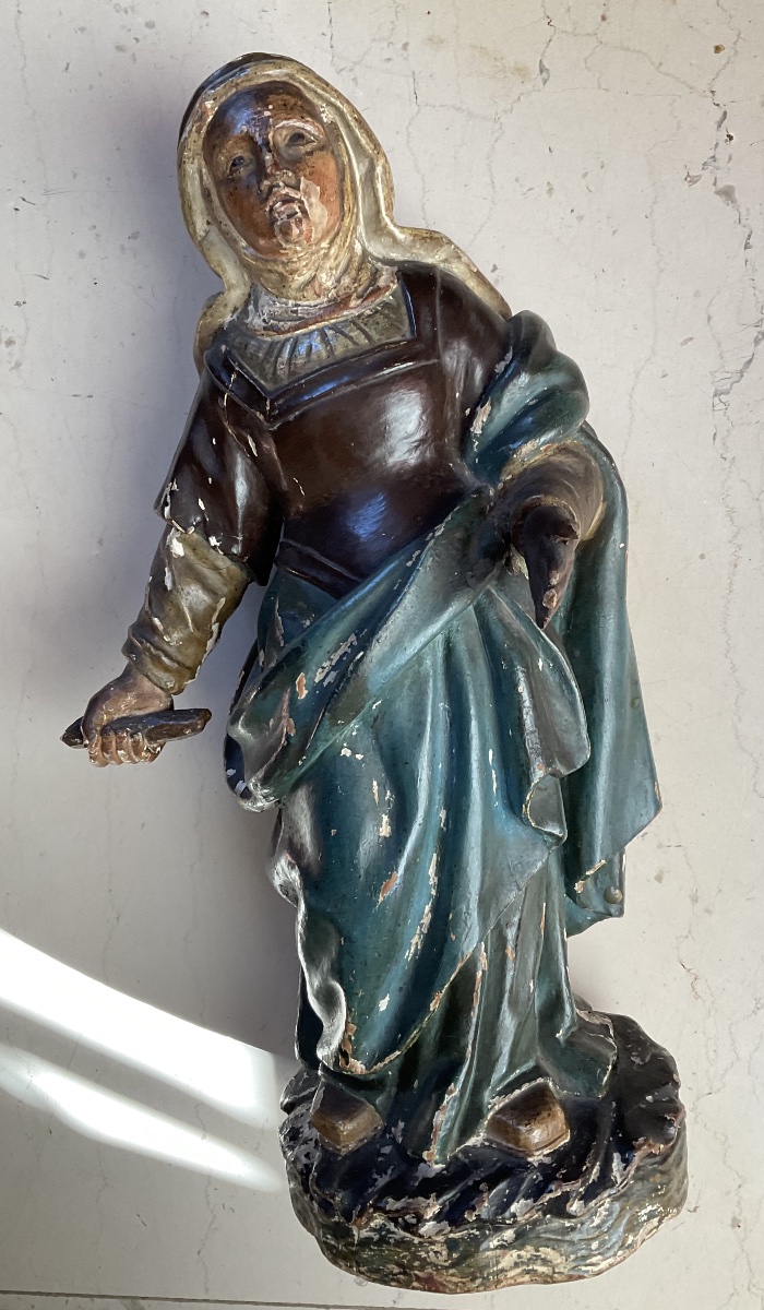 Statue bois polychrome Italie sainte femme -photo-3