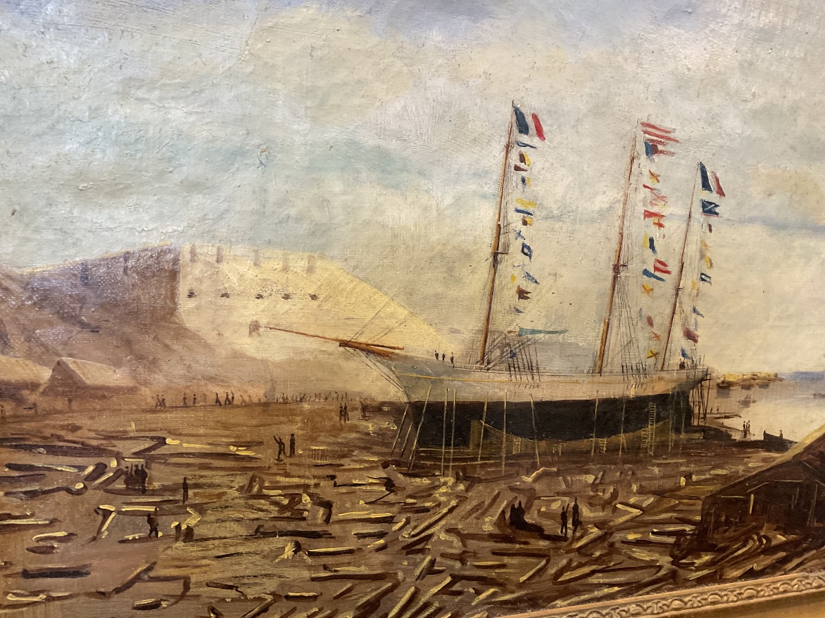 Portrait Painting Of A Ship Flying Flags By Ch Dubreuil -photo-3