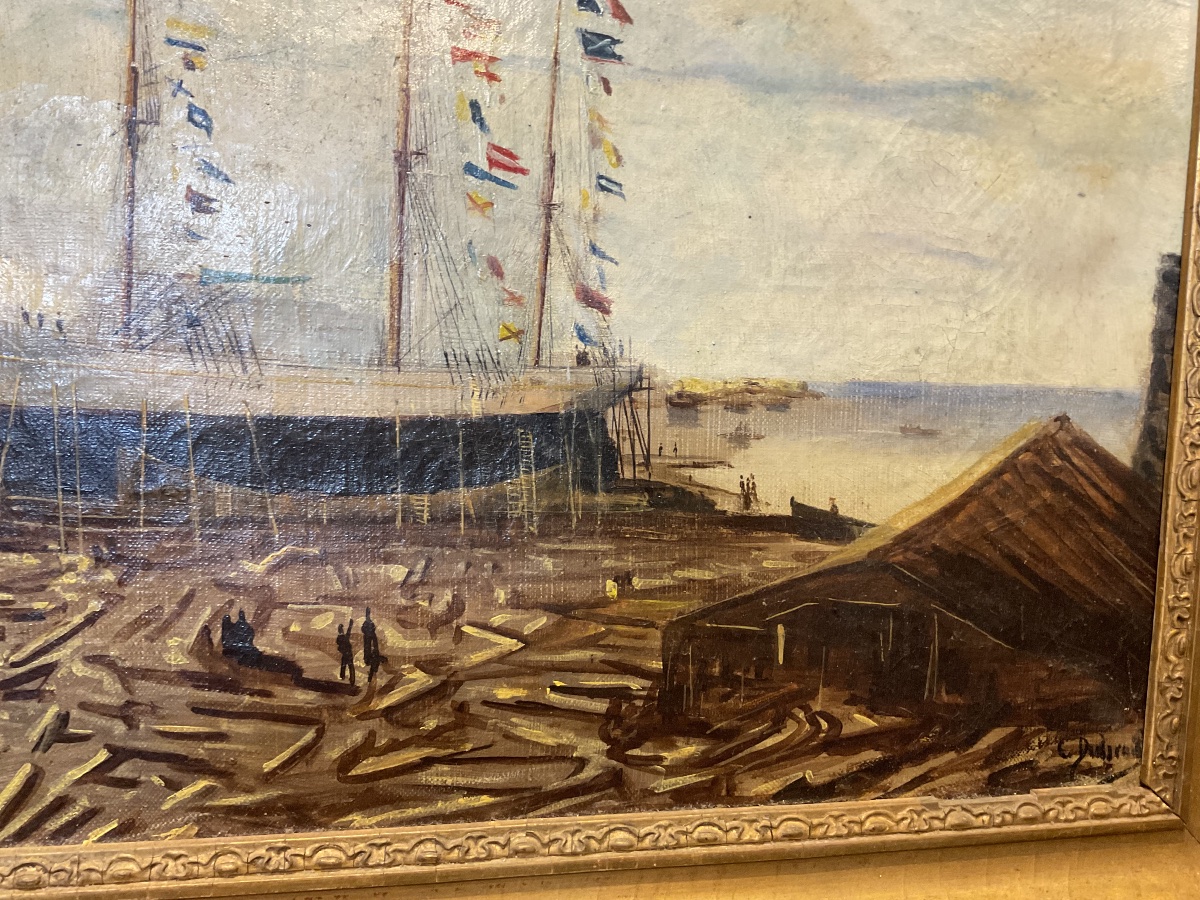 Portrait Painting Of A Ship Flying Flags By Ch Dubreuil -photo-4