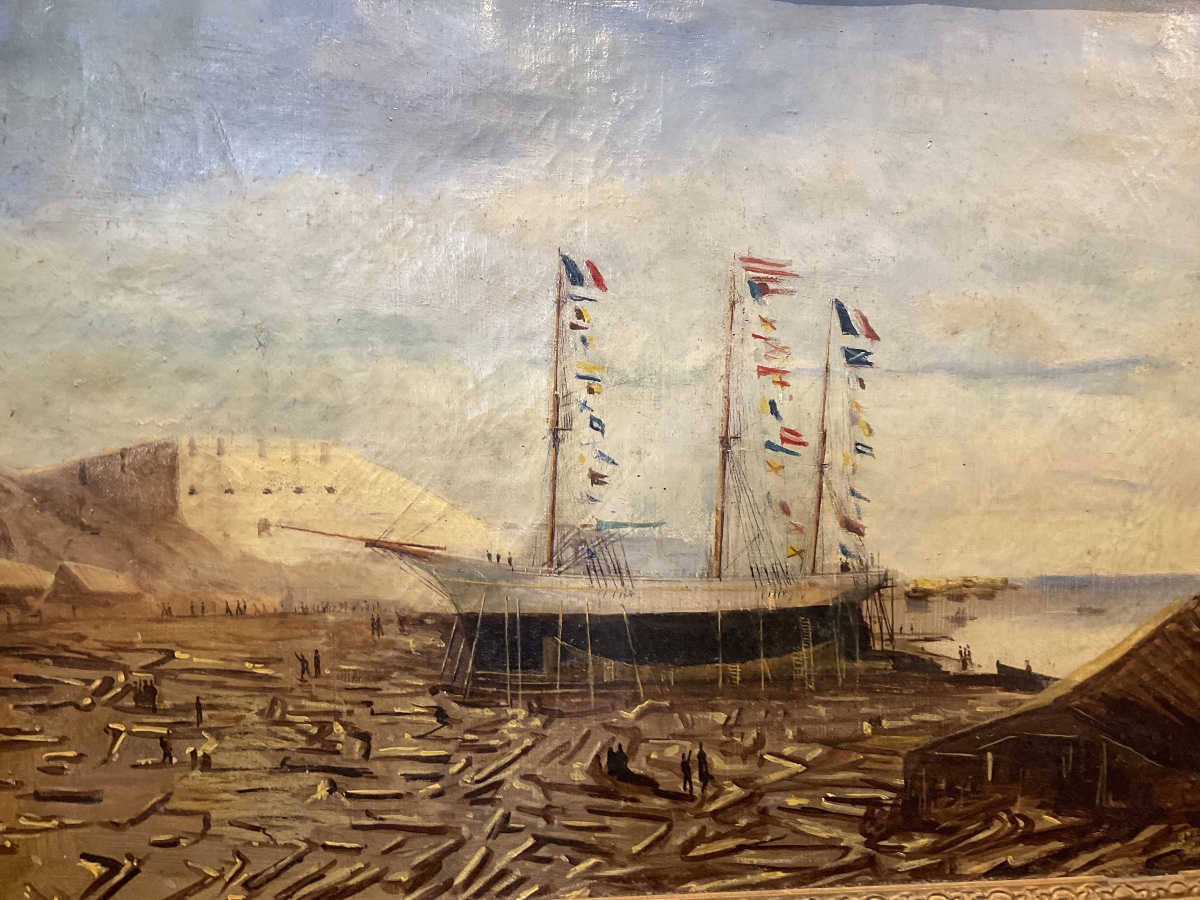 Portrait Painting Of A Ship Flying Flags By Ch Dubreuil -photo-1