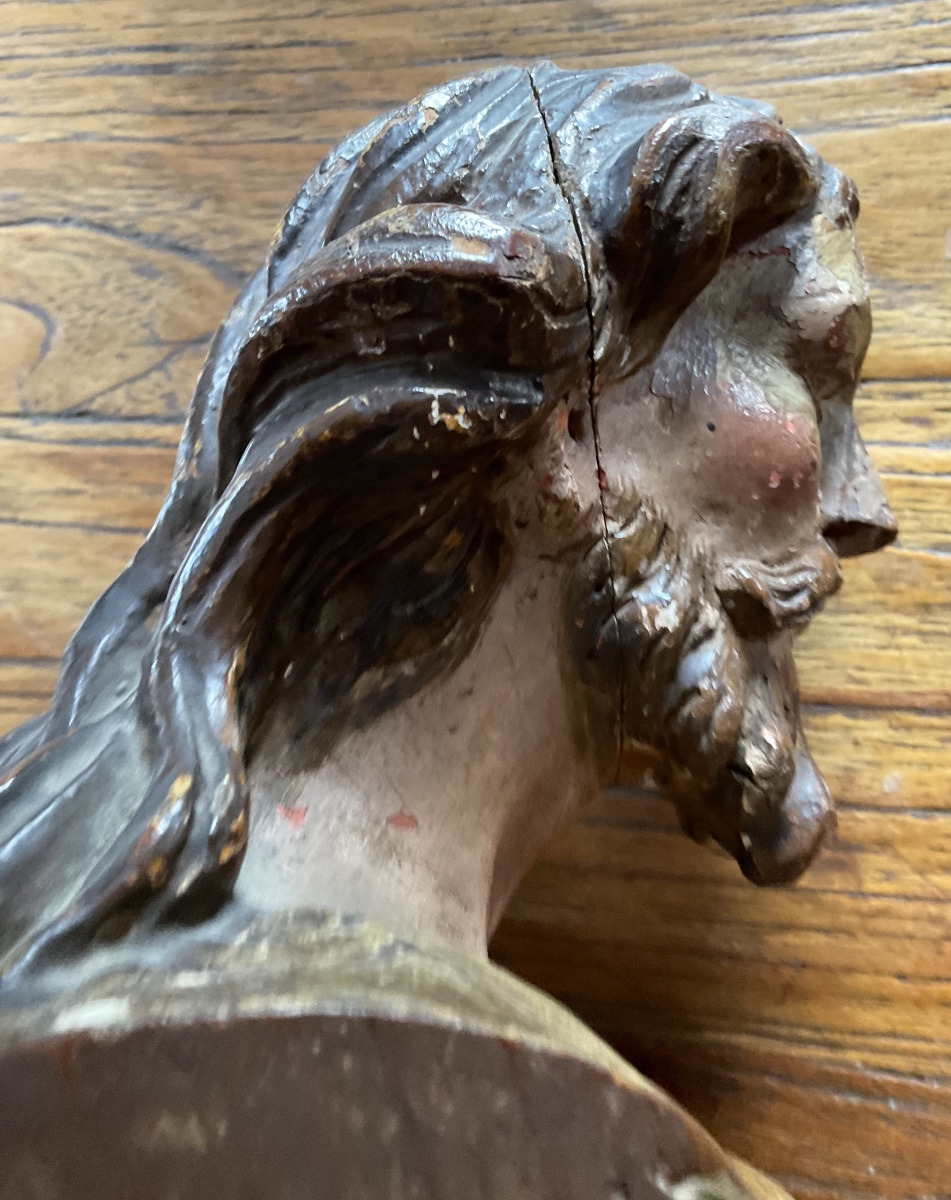 Buste de bois polychrome XVIIe-photo-3