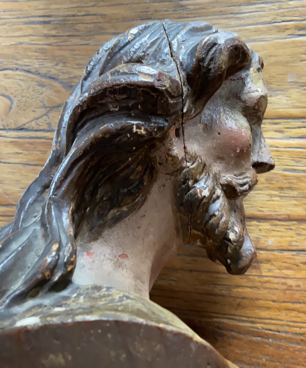 Buste de bois polychrome XVIIe-photo-4