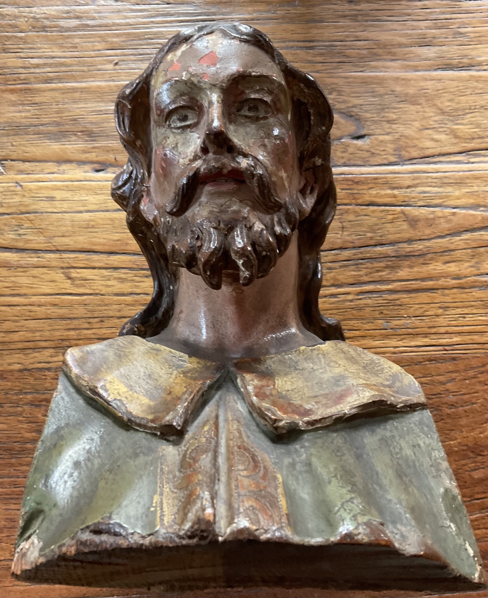 Buste de bois polychrome XVIIe-photo-5